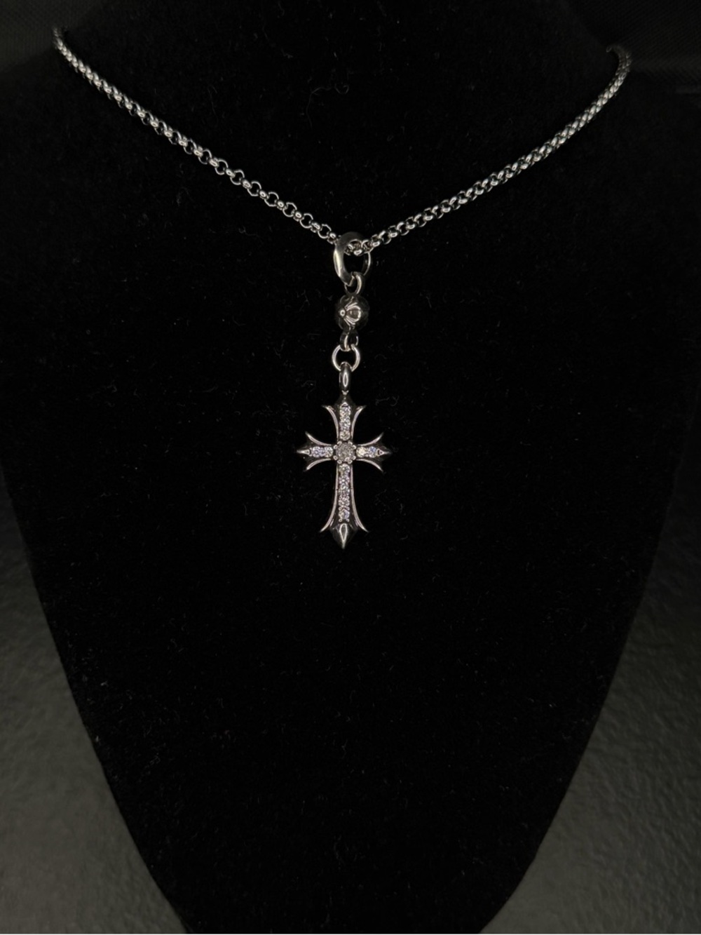 Chrome Hearts Diamond Studded Floral Cross with Ball Bail Small Unisex Pendant